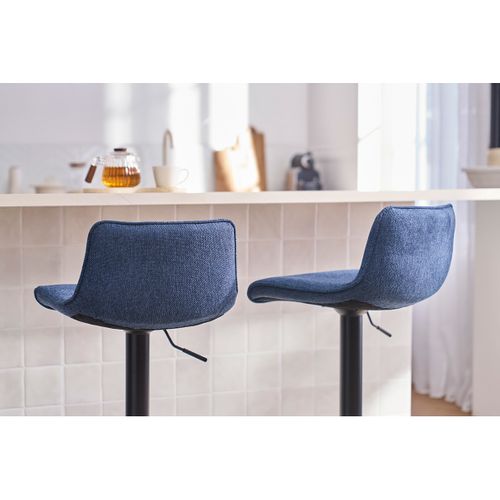 Tabourets De Bar Réglables Pivotants En Tissu Effet Velours Texturé Bleu Foncé (lot De 2) Boost