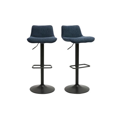 Tabourets De Bar Réglables Pivotants En Tissu Effet Velours Texturé Bleu Foncé (lot De 2) Boost