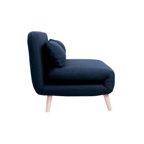 Chauffeuse 2 Places Convertible En Tissu Bleu Foncé Et Bois Clair Amiko
