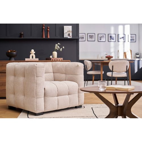 Fauteuil Design En Tissu Effet Velours Texturé Beige Corto