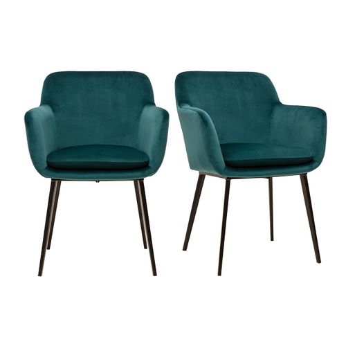 Chaises En Tissu Velours Bleu Pétrole Et Métal Noir (lot De 2) Amika