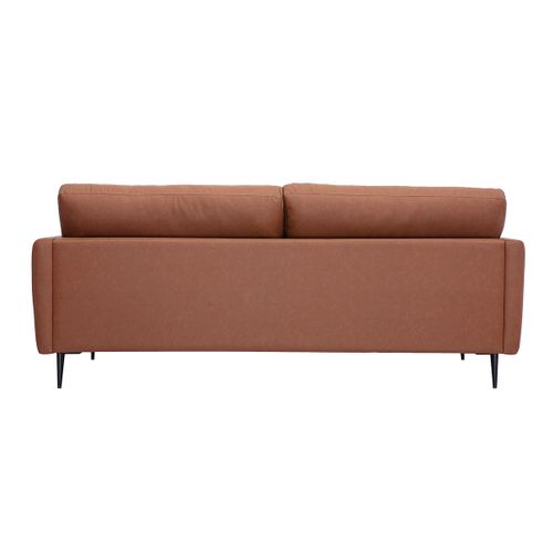 Canapé Vintage 3 Places Cuir Marron Et Bois Foncé Daven