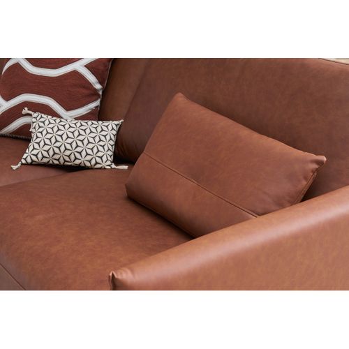 Canapé Vintage 3 Places Cuir Marron Et Bois Foncé Daven