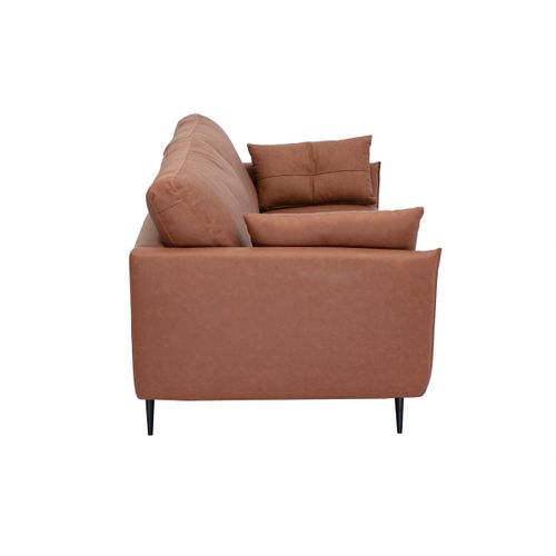 Canapé Vintage 3 Places Cuir Marron Et Bois Foncé Daven