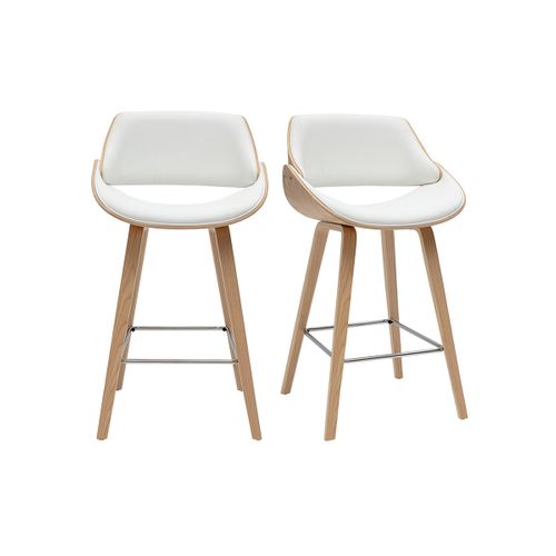 Tabourets De Bar Design Blancs Et Bois Clair H70 Cm (lot De 2) Clash