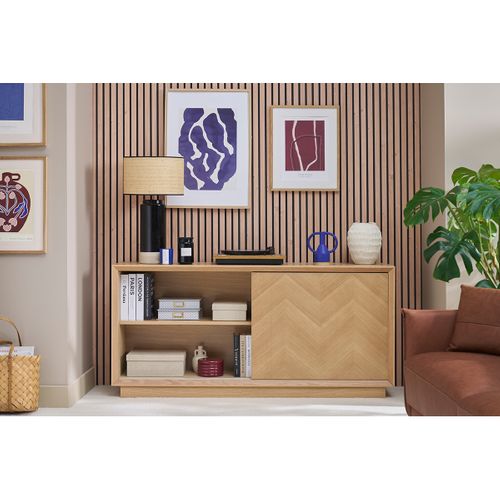 Buffet Bas Avec Portes Coulissantes En Bois Clair Chêne L160 Cm Arrow