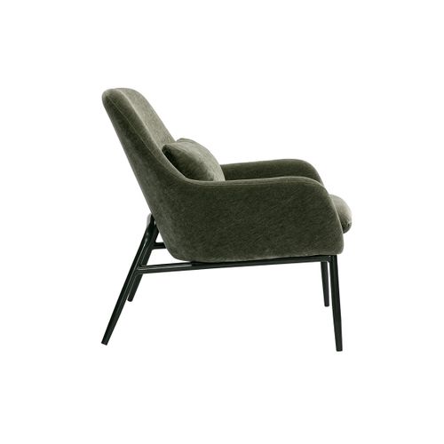 Fauteuil Design En Tissu Effet Velours Vert Kaki Et Métal Noir Maxine