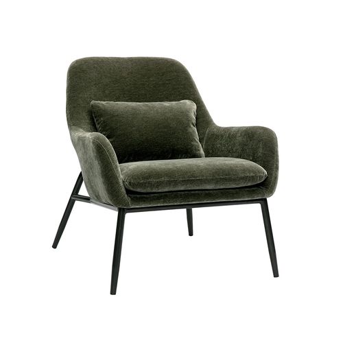Fauteuil Design En Tissu Effet Velours Vert Kaki Et Métal Noir Maxine