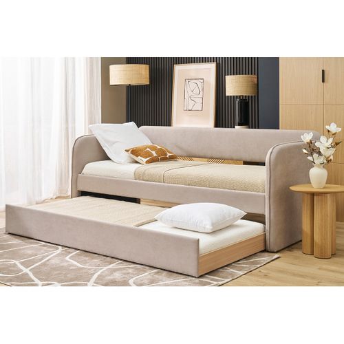 Lit Gigogne En Tissu Taupe 90 X 190 Cm Edison