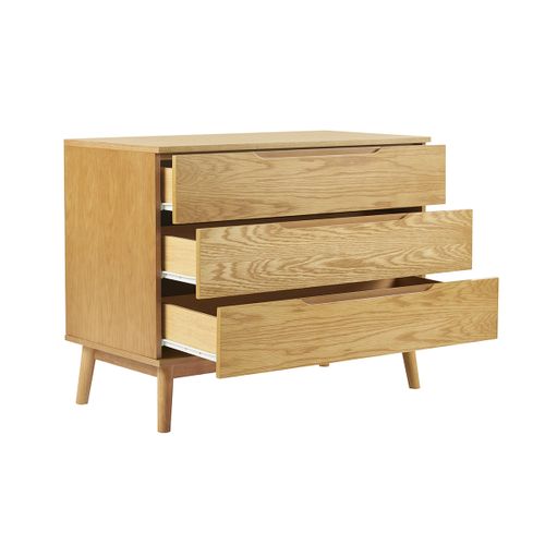 Commode Scandinave Bois Clair Chêne 3 Tiroirs L90 Cm Felix