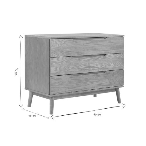 Commode Scandinave Bois Clair Chêne 3 Tiroirs L90 Cm Felix