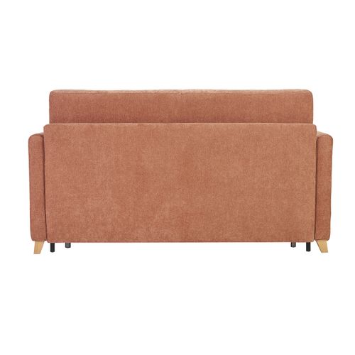 Canapé Convertible 2-3 Places En Tissu Effet Velours Terre Brûlée Et Bois Clair Skandy