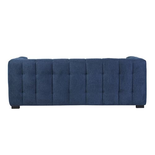 Canapé Design 3 Places Et Repose-pieds En Tissu Effet Velours Texturé Bleu Foncé Corto