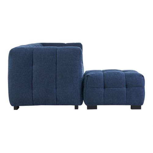 Canapé Design 3 Places Et Repose-pieds En Tissu Effet Velours Texturé Bleu Foncé Corto