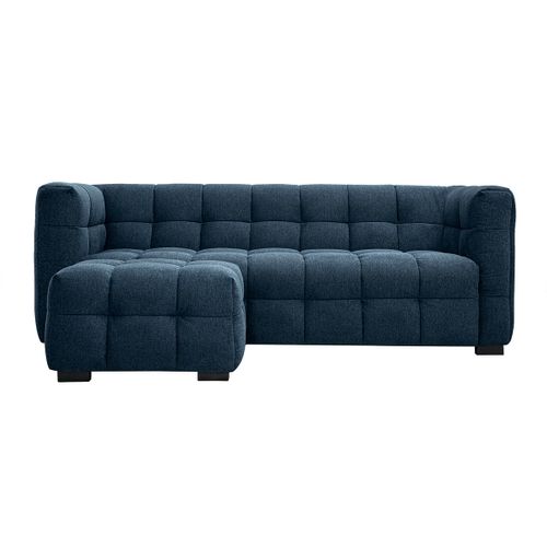 Canapé Design 3 Places Et Repose-pieds En Tissu Effet Velours Texturé Bleu Foncé Corto