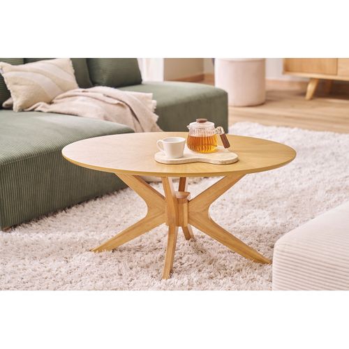 Table Basse Ovale Bois Clair Chêne L90 Cm Dielli