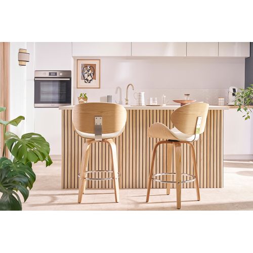 Tabouret De Bar Pivotant Blanc Et Bois Foncé 65 Cm Walnut