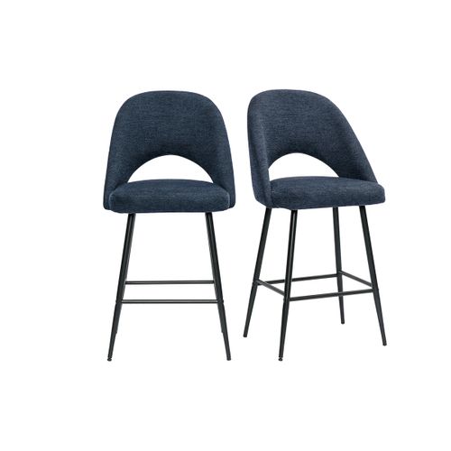 Tabourets De Bar En Tissu Effet Velours Texturé Bleu Foncé H65 Cm (lot De 2) Cosette