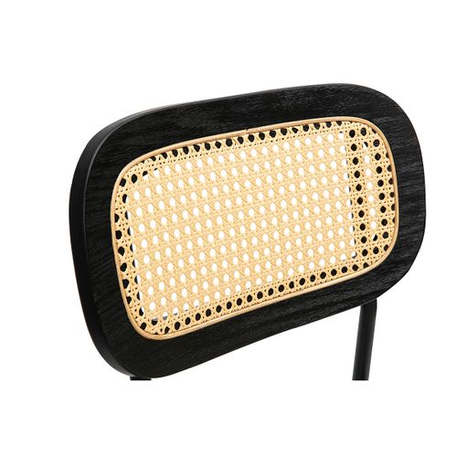 Tabourets En Tissu Effet Velours Texturé Beige, Métal Noir Et Cannage Rotin (lot De 2) Miranda