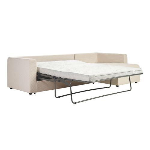Canapé D'angle Droit Convertible 4 Places En Tissu Velours Côtelé Beige Avec Matelas 13 Cm Bacio