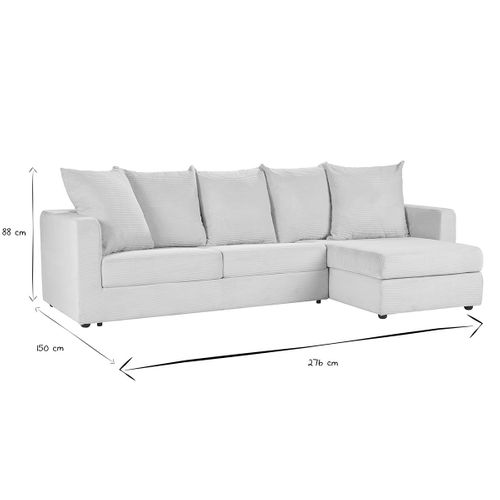 Canapé D'angle Droit Convertible 4 Places En Tissu Velours Côtelé Beige Avec Matelas 13 Cm Bacio