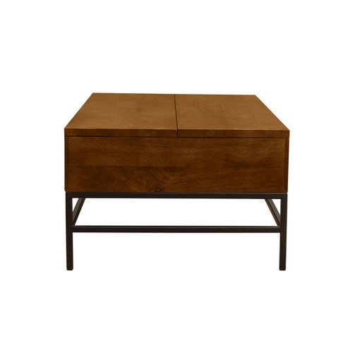 Table Basse Relevable Industrielle Bois Manguier Massif Teinté Et Métal Noir L110 Cm Ypster