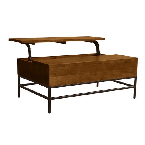 Table Basse Relevable Industrielle Bois Manguier Massif Teinté Et Métal Noir L110 Cm Ypster