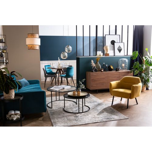 Fauteuil Design En Tissu Effet Velours Texturé Terre Brûlée Et Métal Noir Laurens