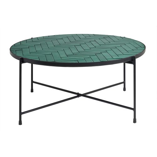Table Basse Ronde En Céramique Vert Foncé Et Métal Noir D80.5 Cm Kotta