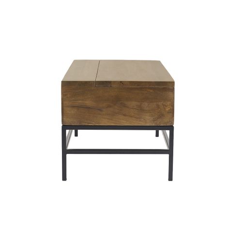 Table Basse Relevable Industrielle Bois Manguier Massif Teinté Et Métal Noir L90 Cm Ypster