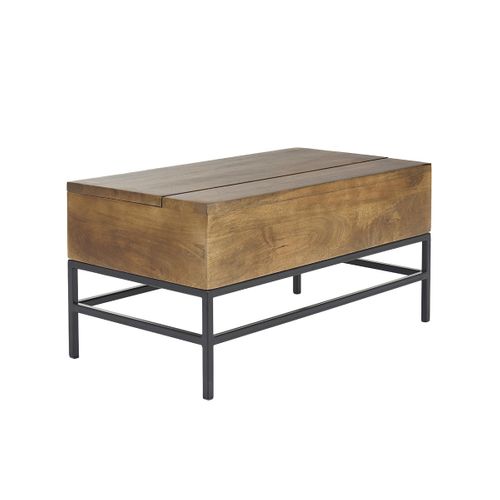 Table Basse Relevable Industrielle Bois Manguier Massif Teinté Et Métal Noir L90 Cm Ypster