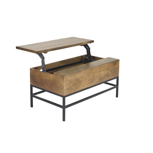 Table Basse Relevable Industrielle Bois Manguier Massif Teinté Et Métal Noir L90 Cm Ypster