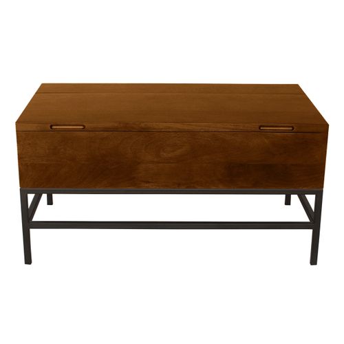 Table Basse Relevable Industrielle Bois Manguier Massif Teinté Et Métal Noir L90 Cm Ypster