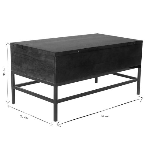 Table Basse Relevable Industrielle Bois Manguier Massif Teinté Et Métal Noir L90 Cm Ypster