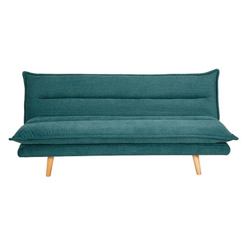 Canapé Convertible 3 Places En Tissu Chenille Bleu Canard Et Bois Clair Bingo