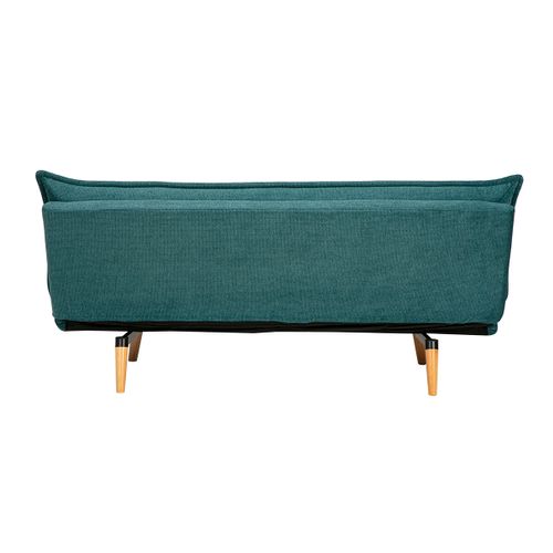 Canapé Convertible 3 Places En Tissu Chenille Bleu Canard Et Bois Clair Bingo