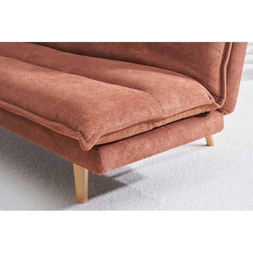 Canapé Convertible 3 Places En Tissu Chenille Terre Brûlée Et Bois Clair Bingo