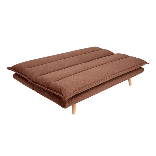 Canapé Convertible 3 Places En Tissu Chenille Terre Brûlée Et Bois Clair Bingo