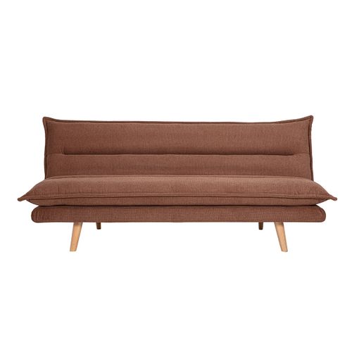 Canapé Convertible 3 Places En Tissu Chenille Terre Brûlée Et Bois Clair Bingo