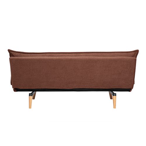 Canapé Convertible 3 Places En Tissu Chenille Terre Brûlée Et Bois Clair Bingo