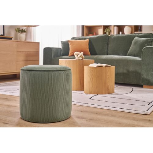 Pouf Rond En Velours Côtelé Vert Kaki D40 Cm Paul
