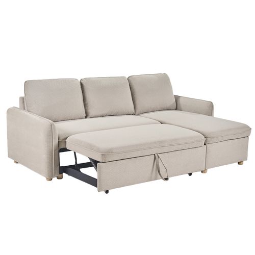 Canapé D'angle Convertible Réversible Avec Coffre 3 Places En Tissu Chenille Beige Orso