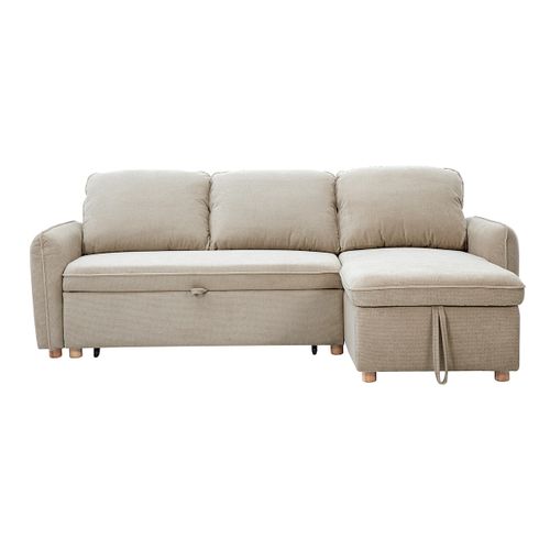 Canapé D'angle Convertible Réversible Avec Coffre 3 Places En Tissu Chenille Beige Orso