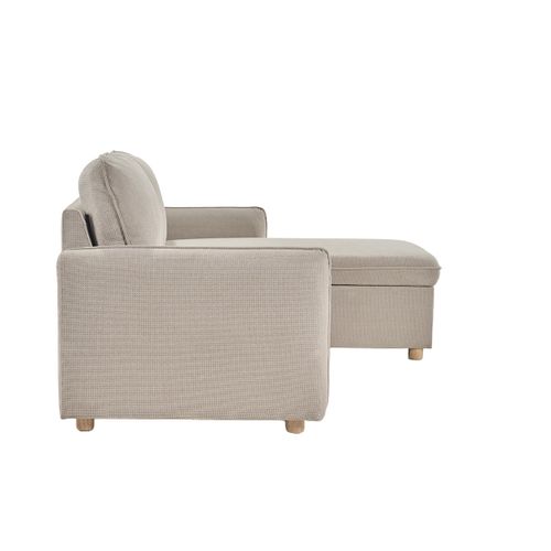 Canapé D'angle Convertible Réversible Avec Coffre 3 Places En Tissu Chenille Beige Orso
