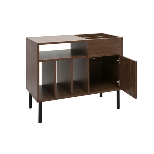 Buffet De Rangement Vinyles En Bois Foncé Finiton Noyer Et Métal Noir L90 Cm Kane