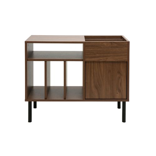 Buffet De Rangement Vinyles En Bois Foncé Finiton Noyer Et Métal Noir L90 Cm Kane