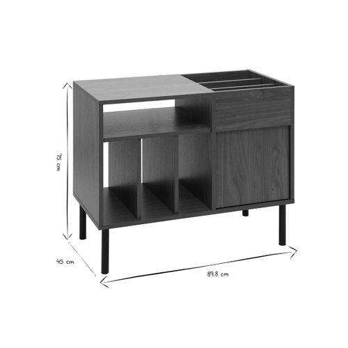 Buffet De Rangement Vinyles En Bois Foncé Finiton Noyer Et Métal Noir L90 Cm Kane