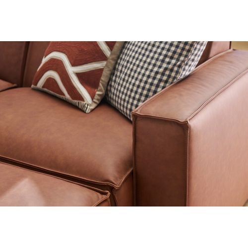 Canapé D'angle Modulable Vintage 5 Places Et Pouf En Cuir Marron Split