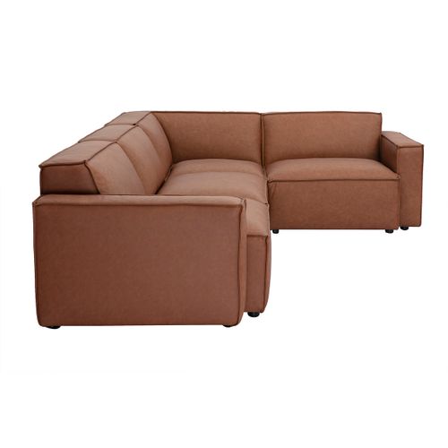 Canapé D'angle Modulable Vintage 5 Places En Cuir Marron Split