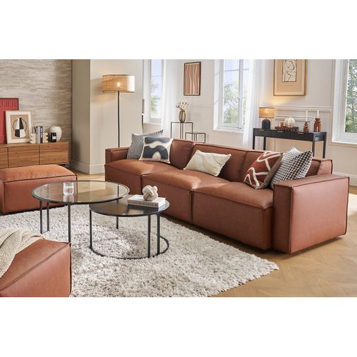 Canapé Modulable Vintage 4 Places En Cuir Marron Split